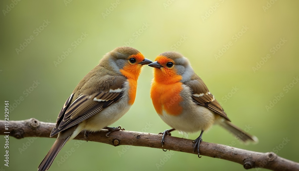 Tender Robin Couple: A Serene Nature Painting Tender Robin Couple: A Serene Nature Painting