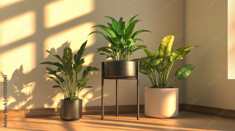A serene indoor space featuring various potted plants in natural light. A serene indoor space featuring various potted plants in natural light.
