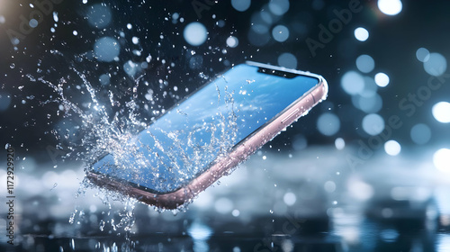 Smartphone water resistance test splash night advertising