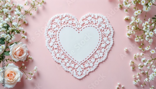 Delicate Lace Heart with Roses: Romantic Pink Floral Design