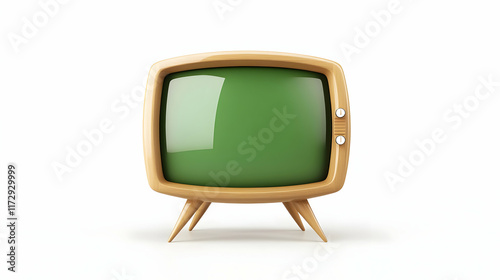 retro tv, solid green screen, isolated on solid white, maya render photo