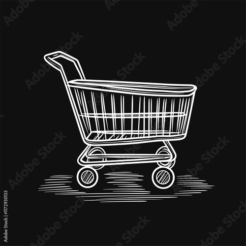 Minimalist design of shopping cart in monochrome.