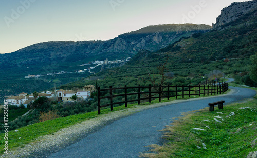 Footpath between Dona Mencia and Zuheros, Cordoba, Spain - December 27th 2023. Via Verde sierra Subbetica. Via verde del aceite. Nice path to cycle track, bicycle touring and sustainable tourism
