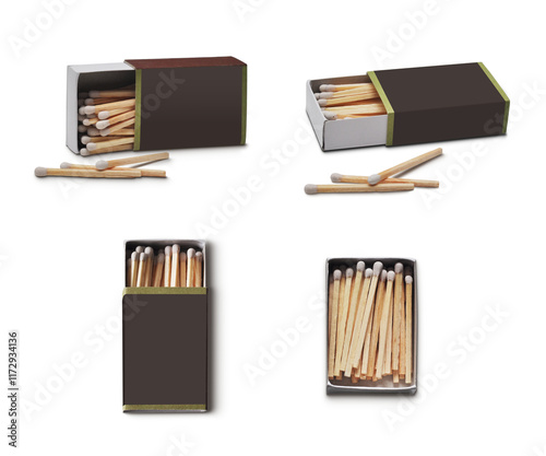 vintage matchboxes containing white matches on png transparent background.
