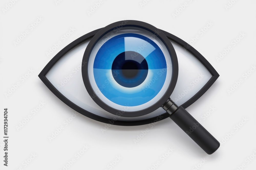 A magnifying glass examines a stylized blue eye, symbolizing observation, scrutiny, or surveillance. A magnifying glass examines a stylized blue eye, symbolizing observation, scrutiny, or surveillance.
