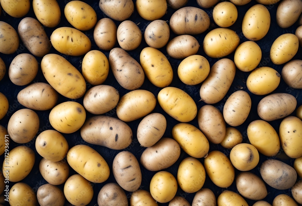 Top down view of many organic, freshly dug potatoes. Agricultural background texture
Top down view of many organic, freshly dug potatoes. Agricultural background texture