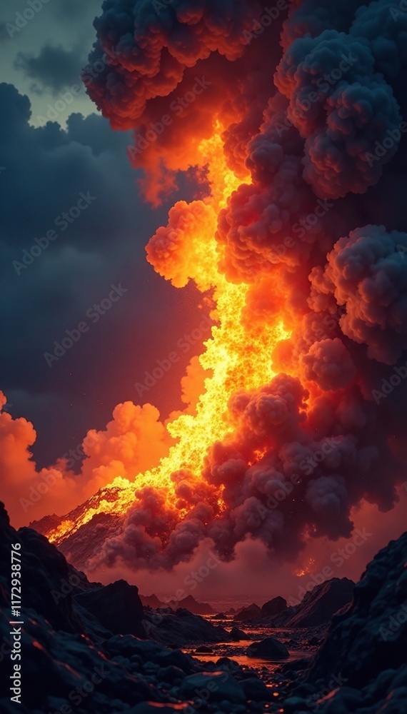Fototapeta premium Flames of darkness ascend into the air slowly, atmosphere, glowing, ash