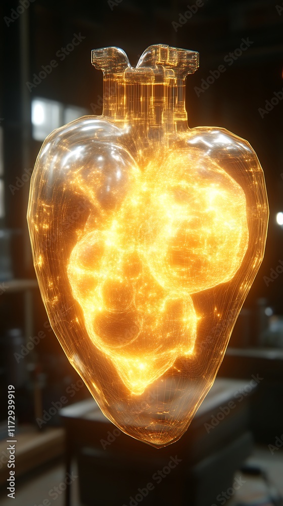 Glass Heart Glowing Brightly Illuminates The Dark