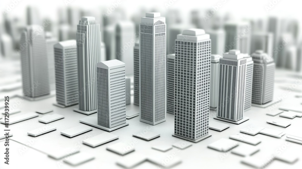 A 3D model of a city skyline featuring various skyscrapers and buildings. A 3D model of a city skyline featuring various skyscrapers and buildings.