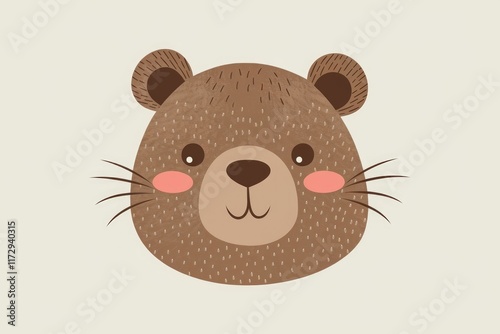 Adorable cartoon bear face with pink cheeks and small whiskers.
