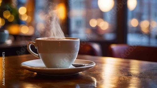 Wallpaper Mural A cup of coffee emitting gentle steam, with golden bokeh in the background symbolizing a relaxed café ambiance, 4k High-Quality background animation video Torontodigital.ca