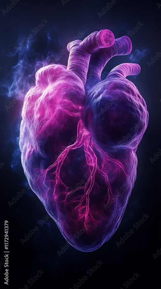 Glowing Human Heart Anatomical Artistic Render