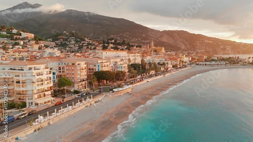 Aerial view of Menton, a resort town on the French Riviera, France