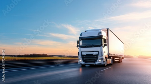 Wallpaper Mural Modern truck driving on an open highway at sunset Torontodigital.ca