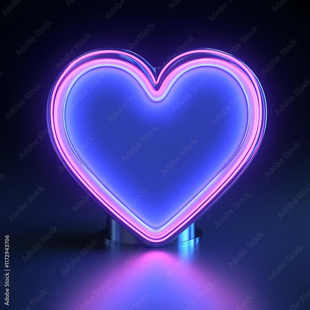 Neon Heart Glowing Brightly In The Dark
