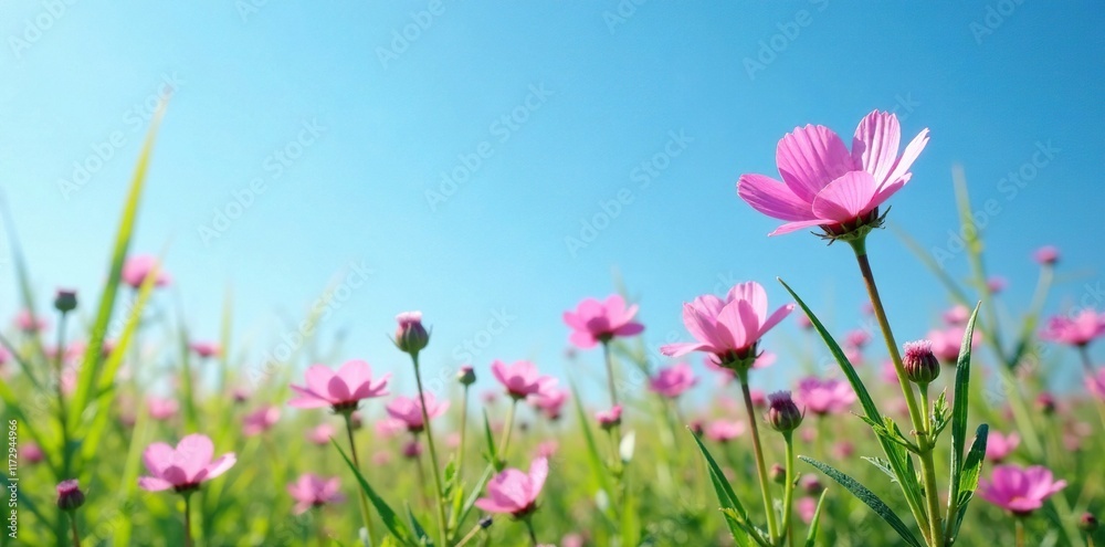 Wild Myosotis flowers against a clear blue sky, meadow, blooms, soft Wild Myosotis flowers against a clear blue sky, meadow, blooms, soft