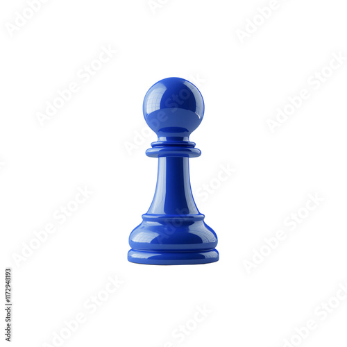 3D illustration of a blue chess pawn piece with a smooth, shiny finish. Ideal for strategy, game, and competition themes in graphics or education. Isolated on transparent background, png.