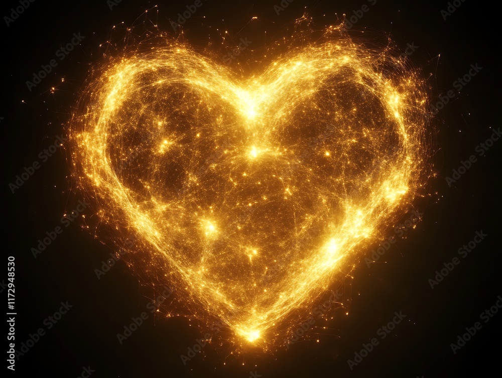 Golden Sparkly Heart Shape Abstract Art