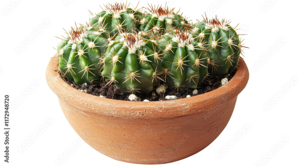 A Beautiful Small Green Cactus in a Clay Pot Perfect for Home Decor or Office Ambiance Enhancement. A Beautiful Small Green Cactus in a Clay Pot Perfect for Home Decor or Office Ambiance Enhancement.