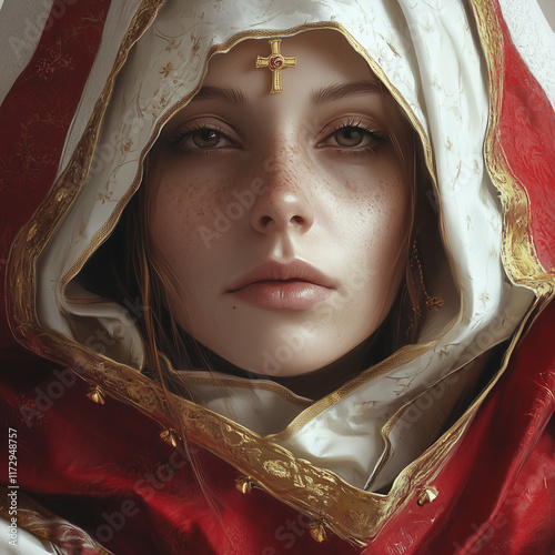 Woman Hyperrealistic Photography Praios Female Cleric Red