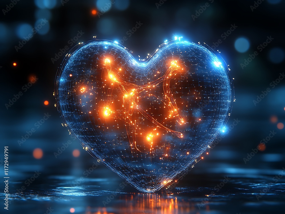 Luminous Heart Glows With Internal Light Patterns