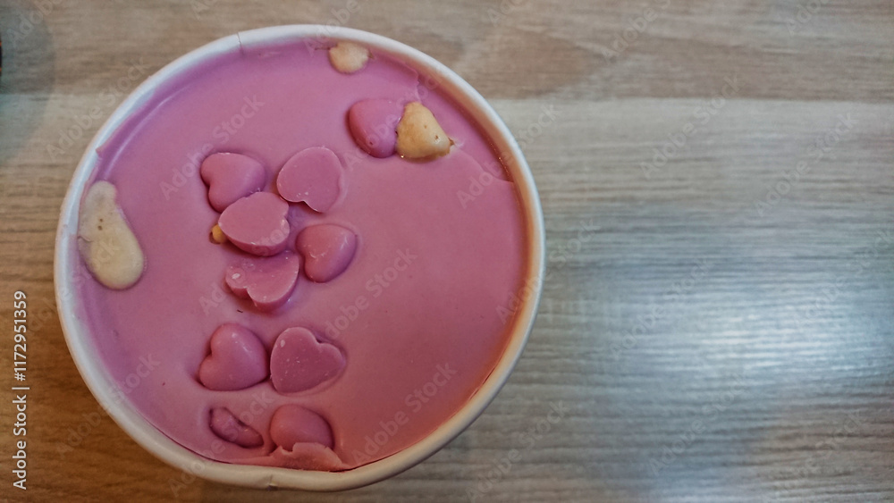 Pink dessert with heart-shaped decorations Pink dessert with heart-shaped decorations
