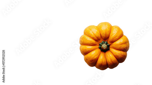 A Small Orange Pumpkin with a Green Stem Perfect for Autumn Decorations, Harvest Themes, and Seasonal Activities in Culinary Arts and Crafts. photo