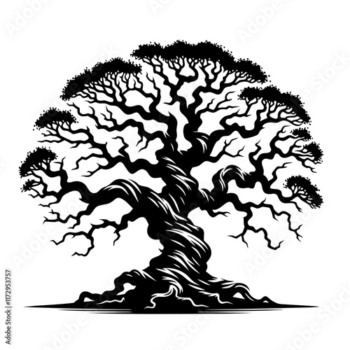 Gnarled Tree Silhouette. Clipart image