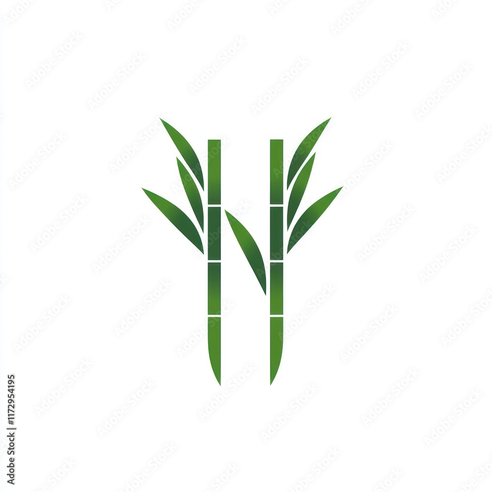 Fototapeta premium Green Bamboo Stalks with Leaves Design