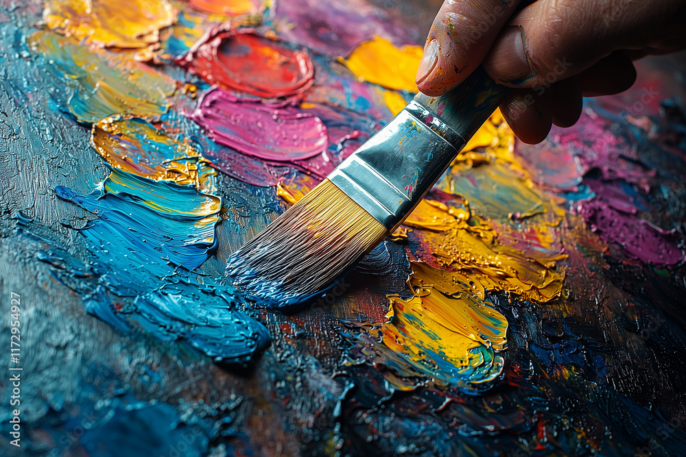 Fototapeta premium hand painting wooden surface with vibrant colors in background