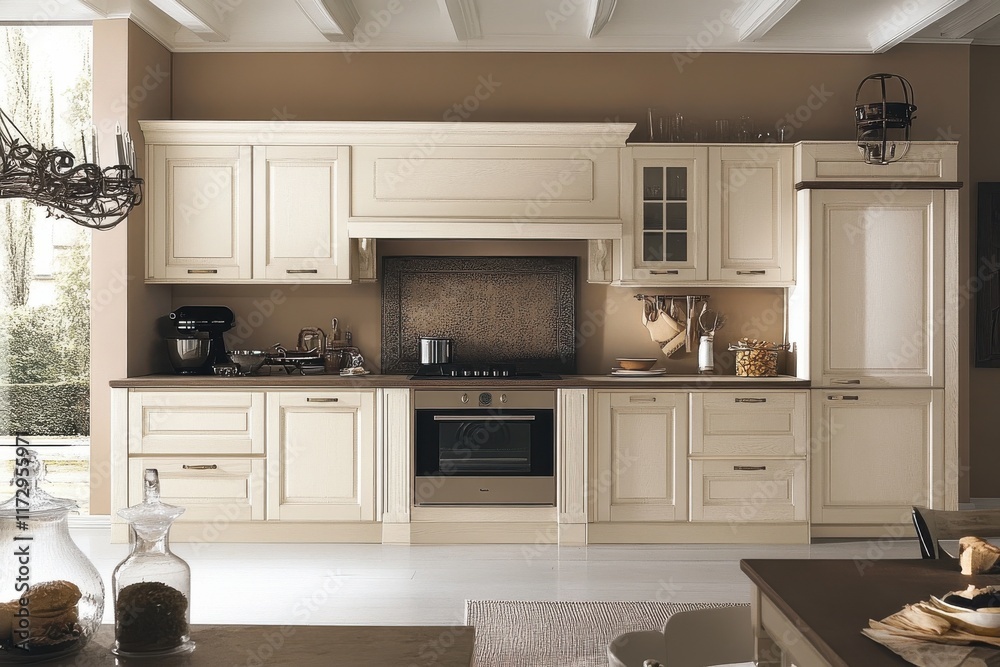 Fototapeta premium A minimalist kitchen that emphasizes elegance and style.