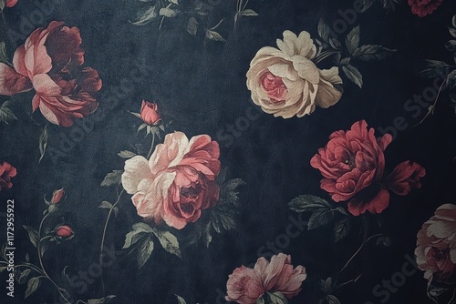 Wallpaper Mural Dark Background Vintage Floral Rose Pattern Wallpaper Torontodigital.ca