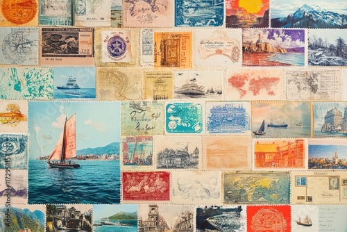 A Colorful Collage of Vintage Stamps and Postcards