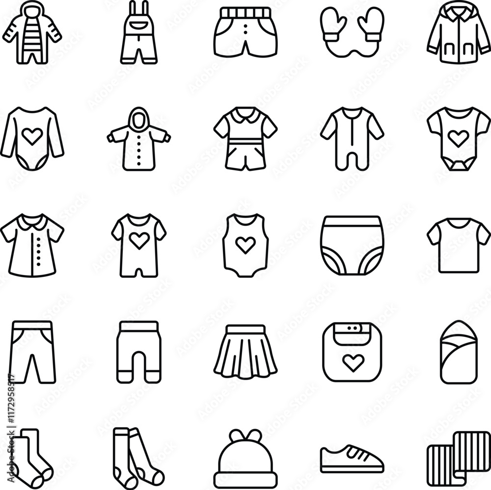 Baby clothes outline vector icons pack Baby clothes outline vector icons pack