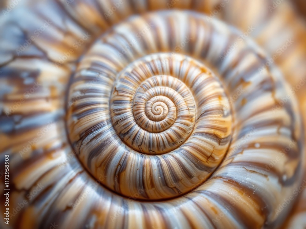 Obraz premium A spiral snail shell, with its swirling form, showcases the beauty of natural geometry and organic textures.