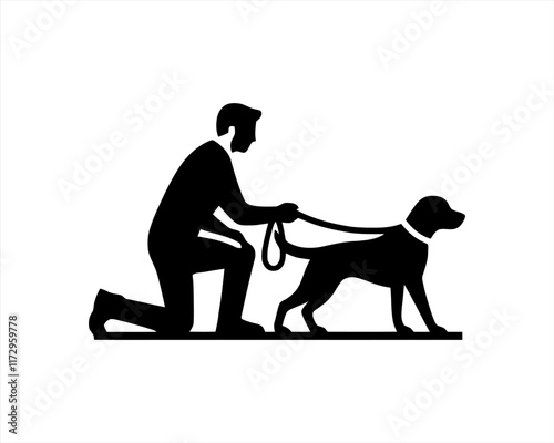 Dog training logo design. silhouette of people with dog vector.