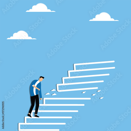 Frustration, loss of direction and ladder to move forward, loss of self, loss of opportunity, problems or adversity in career or business path, breakage of ladder for businessman to climb upwards