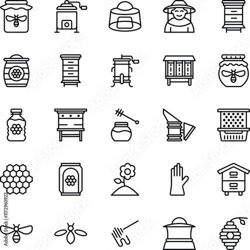 Beekeeping outline vector icons pack