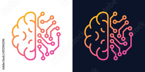 Artificial Intelligence Icon Set featuring essential AI concepts like machine learning, deep learning, and computer vision. Perfect for tech presentation, websites, and apps. Editable vector graphics