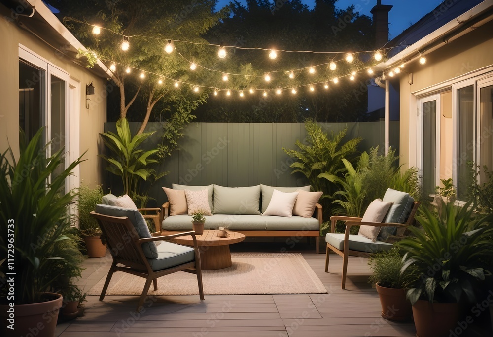 Naklejka premium Lounge and Dining Area at Modern Home Backyard. Beautiful Design and decoration. 