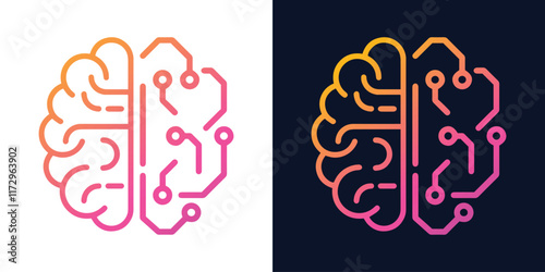 Artificial Intelligence Icon Set featuring essential AI concepts like machine learning, deep learning, and computer vision. Perfect for tech presentation, websites, and apps. Editable vector graphics