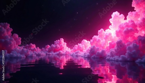 Ephemeral shapes of pink and white appear in the darkness, black, ephemeral, shapes