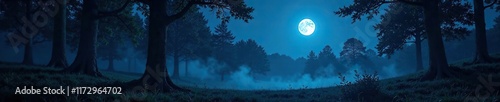 Forest landscape at night with moonlight casting an ethereal glow on the trees, subtle, atmospheric