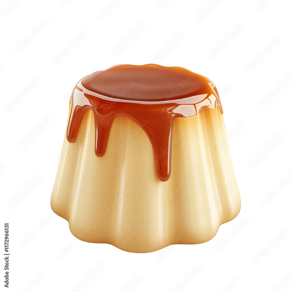 creme caramel dessert with caramel sauce isolated on a white background