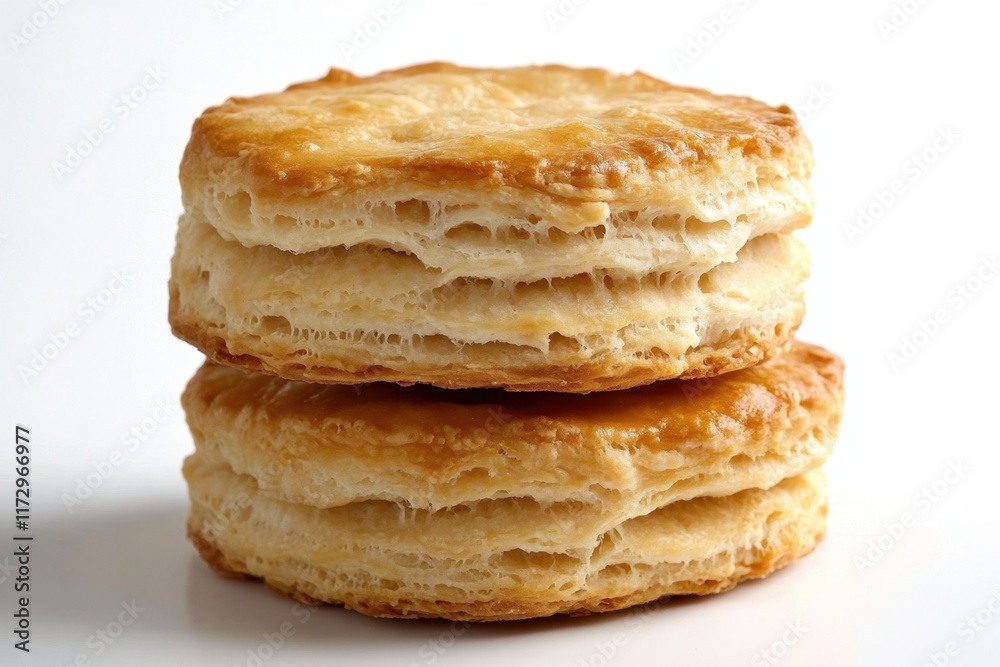 Two Golden Brown Buttery Flaky Biscuits Stacked High Two Golden Brown Buttery Flaky Biscuits Stacked High