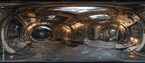 360? view of a derelict spaceship interior.