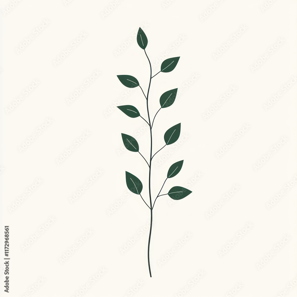 Obraz premium Simple Stemmed Plant With Dark Green Leaves
