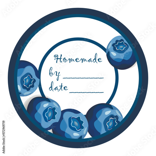 Template jam label design. Retro homemade label. Blueberry marmalade dessert product. Doodle vector illustration.
