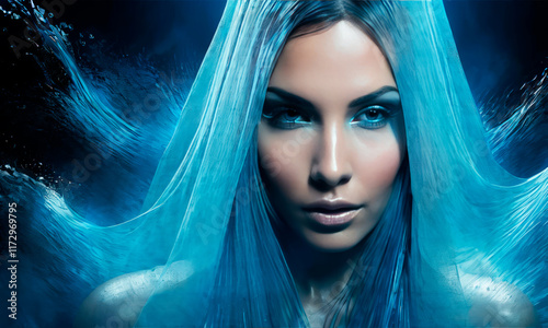 Аbstraction.Beautiful girl with water hair,thirst