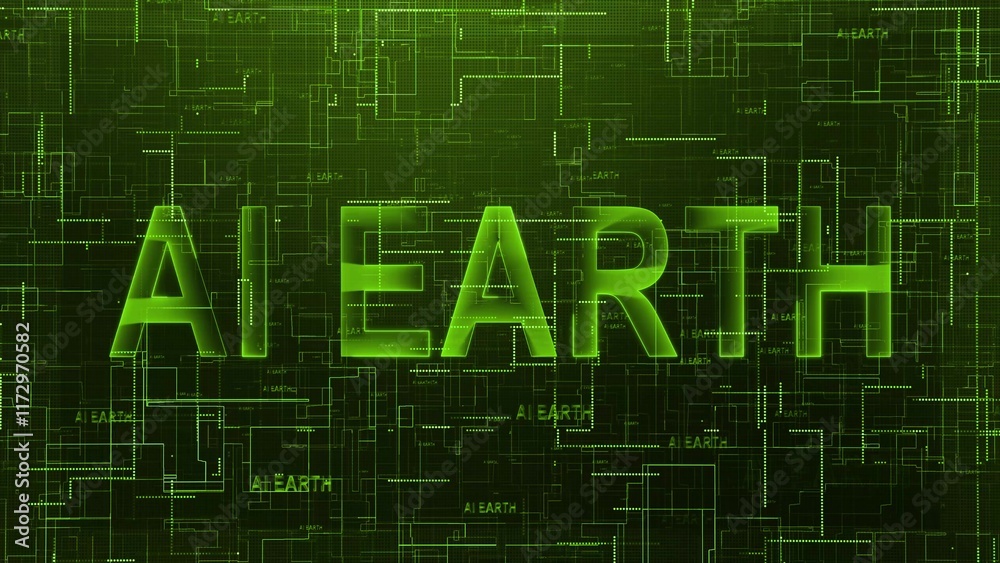 Obraz premium AI Earth text technology data line glowing green